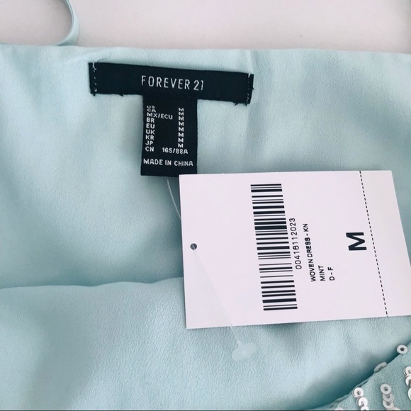 New! Forever 21 Sequins Mint Aqua Spaghetti Strap Formal Cocktail Mini Dress - Picture 9 of 10